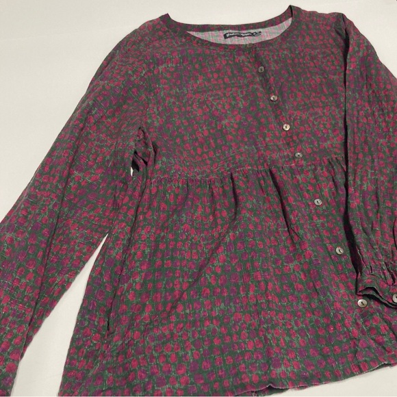 Gudrun Sjoden Ottillia Blouse Button Down Tunic Top Green Red Petals XL - Picture 7 of 15